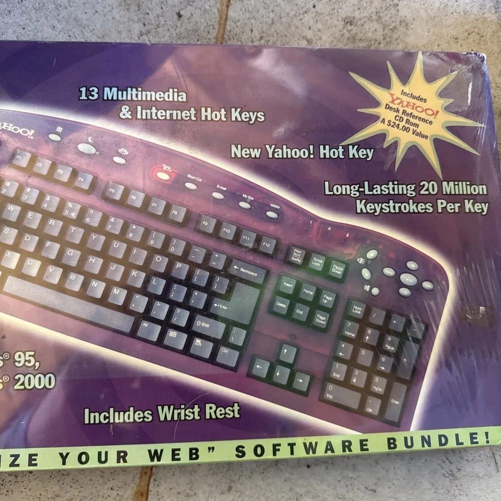 Vtg SEALED Yahoo! Easy Access Internet Keyboard 1999 for PC PS2 Rare Purple